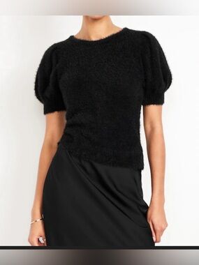NWT Old Navy Cropped Puff-Sleeve Eyelash Sweater Black Size Small